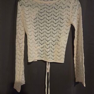 Divided by H&M Cream Crochet Lace Backless Sweater‎ Bell Sleeve Tie Back Size S